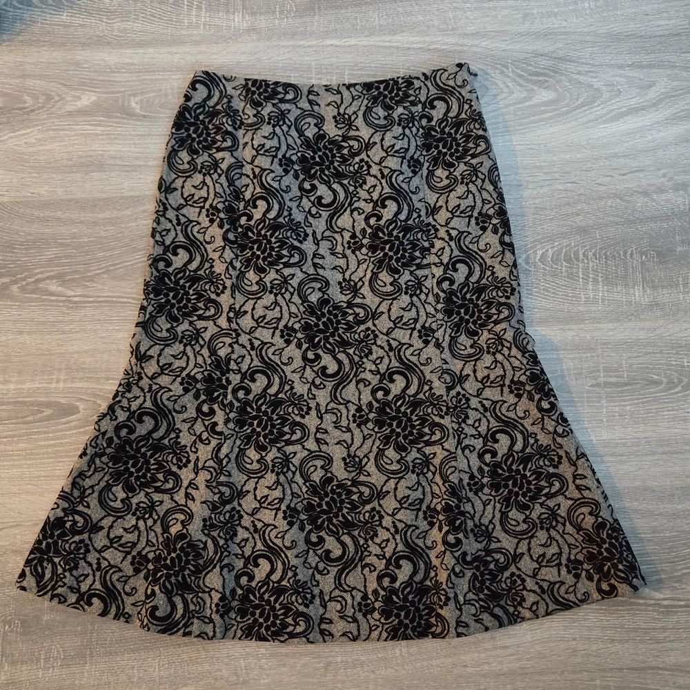 Anna Taylor Loft gray black raised floral disgin wool blend‎ lined side zip SZ 2